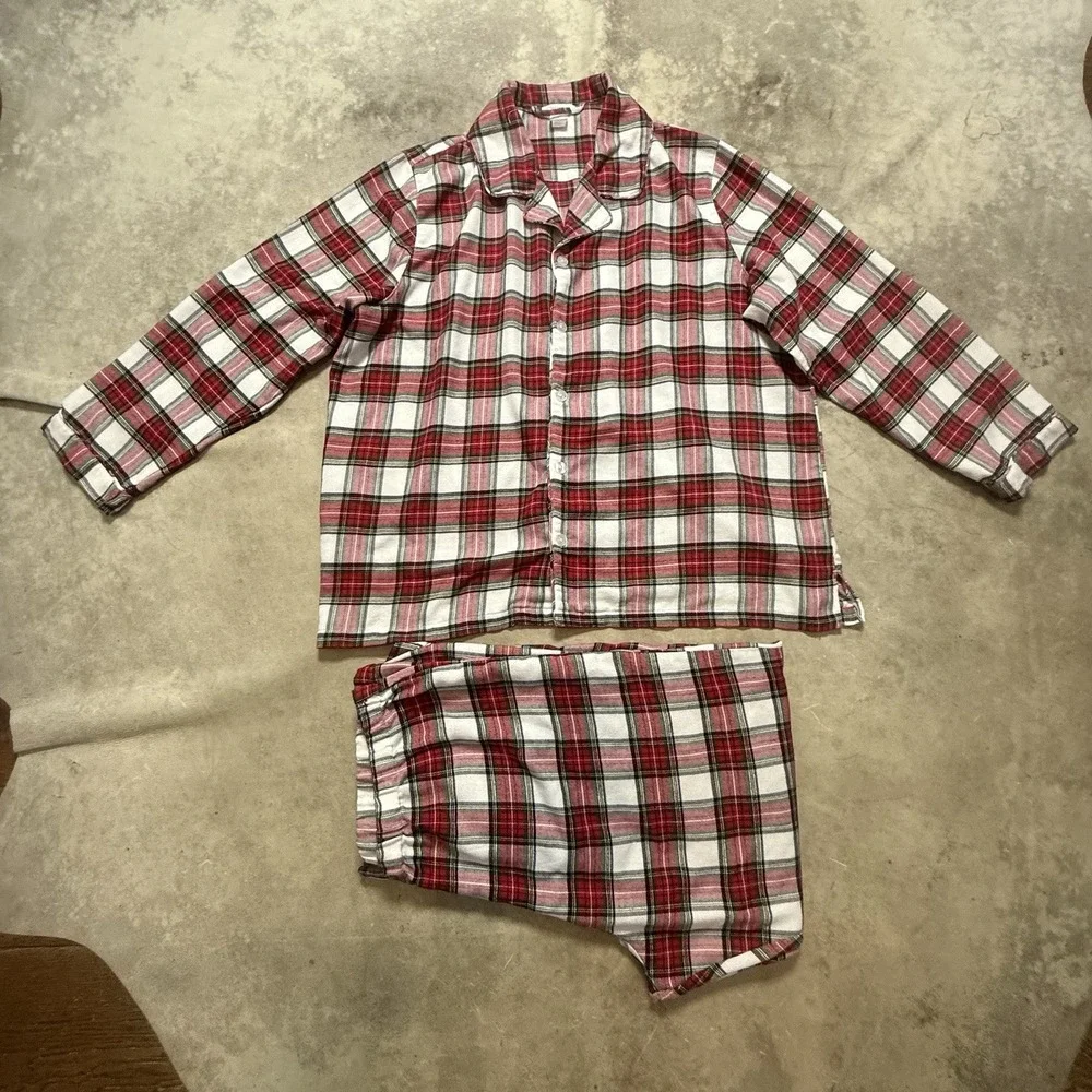 Pottery Barn Kids Pajama Set Size XL Plaid‎ Adult Size Flannel Holiday 2 Piece